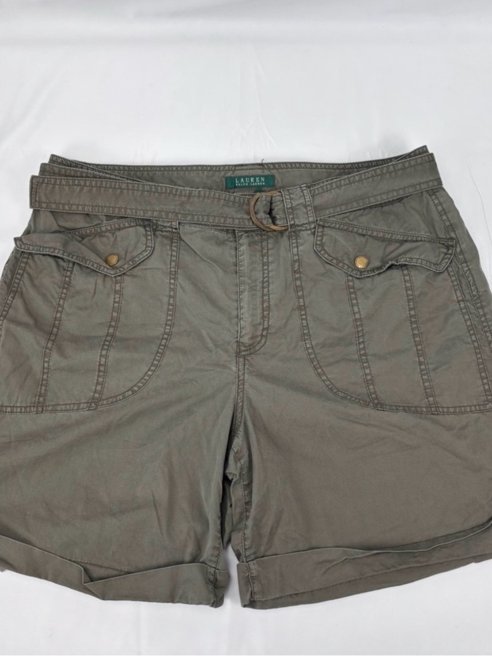 Ralph Lauren Green Cargo Shorts Cotton. Very Nice Condition. Cool Look! Size 14